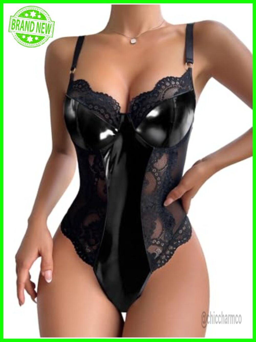 Faux Leather Bodysuit Corset Top Bustier Lingerie Strapless Sweetheart